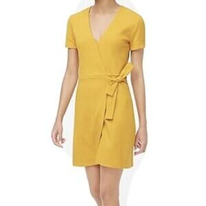 J. crew mustard yellow faux wrap dres Women's size xs textured